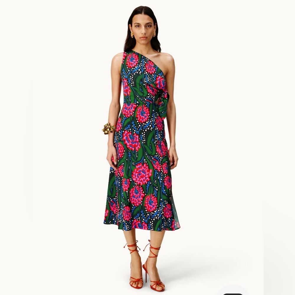 Mirae Debora Dahlia - Floral One-Shoulder Midi Dress - size 42
